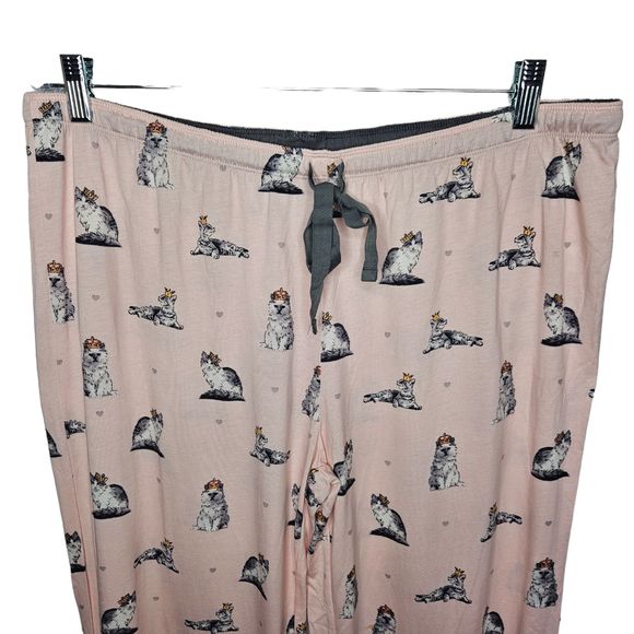 PJ SALVAGE Pajama Set Cats with Crowns Pink Women's XL Cotton Rayon Comfy NEW - Picture 5 of 7